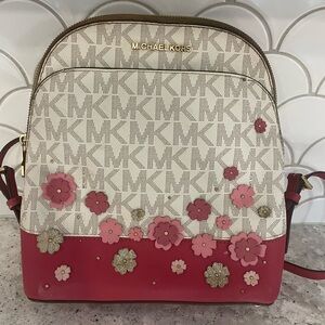 Michael Kors Emmy Floral Rose Pink Saffiano Leather Backpack